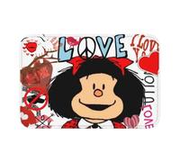 Amor en 3D y Mafalda rodeados de Corazones Felpudo de Entrada Antideslizante Manga Quino Manga Dibujos Animados Felpudo de Cocina Balcón Alfombra de entrada-60x90cm