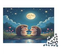 Amor Erizo Noche Puzzle Tablero Reciclado Dos Erizos Bajo la Luna para Adultos y Niños Mayores de 12 Años Gran Regalo 38x26cm/1000pzs
