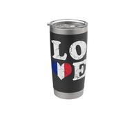 Amor Francia Bandera Corazón Vintage Diseño envejecido Francés Vaso térmico de acero inoxidable de doble pared