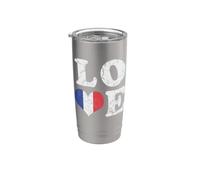 Amor Francia Bandera Corazón Vintage Diseño envejecido Francés Vaso térmico de acero inoxidable de doble pared