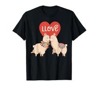Amor Llamas Lindo Animal Pareja San Valentín Corazón Estética Camiseta
