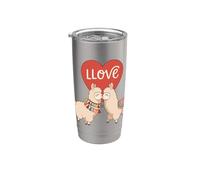 Amor Llamas Lindo Animal Pareja San Valentín Corazón Estética Vaso térmico de acero inoxidable de doble pared