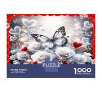 Amor Mariposa Rosa 1000 Piezas Puzzle para Adultos Encanto Floral romántico Puzzle Cartón Grueso - Ultra Difícil, Relajación Y Creatividad, Regalo Ideal para Amigos Adultos 38x26cm/1000pcs