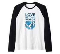 Amor más allá de Las Palabras Conciencia sobre el Autismo Corazón Azul Camiseta Manga Raglan