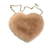 Amor melocotón corazón mujeres cadena bandolera felpa un hombro bolsa de lana felpa forma corazón almohada caliente para niñas nylon señoras bolsos de hombro para damas, caqui, talla única