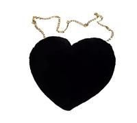 Amor melocotón corazón mujeres cadena bandolera felpa un hombro bolsa de lana felpa forma corazón almohada caliente para niñas señoras bolsos azul, Negro , talla única
