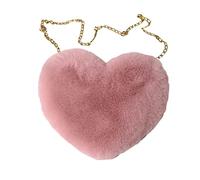 Amor melocotón corazón mujeres cadena bandolera felpa un hombro bolsa de lana felpa forma corazón almohada caliente para niñas nylon señoras bolsos de hombro para damas, a, talla única