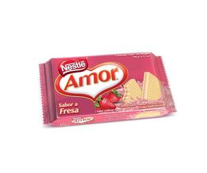 Amor- Nestl-e - Galletas Wafer Rellenas con Deliciosa Crema Sabor a Fresa- Ideal para Cualquiier Momento del Día - 3 Unidades de 100 Gramos - 300 Gramos Total -