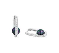 Amor Pendientes de aro de plata de ley 925 para mujer, con circonitas sintéticas, con perla de concha, 1,7 cm, color negro, viene en caja de regalo, 2039089, onesize, Circonia cúbica