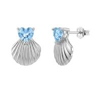 AMOR - Pendientes de mujer de plata 925 - con circonitas - Pendientes de corazón de concha - AMR-E0111