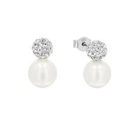 Amor pendientes de plata de ley 925 para mujer, con sintetizador de circonita cúbica, con cuenta de cristal, 1.5 cm, plata, Se entrega en caja de regalo de joyería