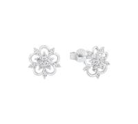 Amor pendientes de plata de ley 925 para mujer, con sintetizador de circonitas cúbicas, 0,9 cm, plata, flor, Se entrega en estuche de regalo