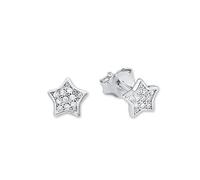 Amor pendientes de plata de ley 925 para niña, con circonita cúbica sintética, 0,6 cm, plata, estrella, Se entrega en estuche de regalo