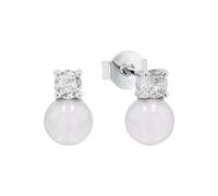 Amor pendientes de plata de ley 925 pendientes de las señoras, con zirconia cúbica synth., con perla de concha, 1 cm, plata, Viene en caja de regalo de joyería,