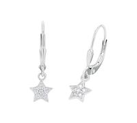 Amor pendientes de plata de ley 925 para niña, con circonita cúbica sintética, 2,3 cm, plata, estrella, Se entrega en caja de regalo