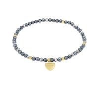 amor - Pulsera para Mujer en Acero inoxidable - Plata Dorado - con Hematita y Perlas - Colgante de Corazón - AMR-B0069