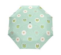 Amor Rana Burbujas Lindo Paraguas Plegable con Apertura y Cierre Automático Antiviento Protección UV Ligero Viajes Paraguas paraPlaya Mujeres Niños Niñas