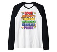 Amor Respeto Libertad Tolerancia Igualdad Mes del Orgullo LGBTQ Camiseta Manga Raglan
