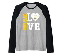 Amor Rhode Island USA con la bandera de Rhode Island en un corazón Camiseta Manga Raglan