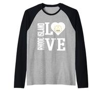 Amor Rhode Island USA con la bandera de Rhode Island en un corazón Camiseta Manga Raglan