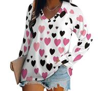 Amor Romántico Sudaderas para Mujer, Ligeras, Informales, Holgadas, Básicas, De Manga Larga, Cuello En V, Otoño E Invierno, De Moda Casual Día A Día Y El Trabajo Blanco L