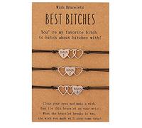 AMOR SPES 3 pulseras hechas a mano con dije de corazón a juego con tarjeta, pulseras de amistad para hermanas pequeñas, pulseras de amistad, regalo para mejor amiga para siempre, 18 inch, Acero