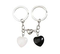 AMOR SPES Juego de 2 llaveros para parejas, regalos de San Valentín para novio, novia, marido, esposa, llavero magnético de corazón con piedra blanca y negra, negro, blanco, talla única