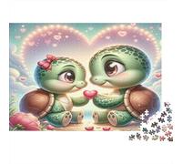 Amor Tortuga 1000 Piezas para Adultos Adolescentes Linda Pareja de Tortugas con Corazón Tablero Reciclado Premium Gran Idea de Regalo 38x26cm/1000pzs