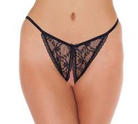 Rimba 1212 Culotte/Tanga abierto con diseño floral, negro/transparente, talla única