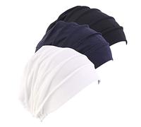 Amorar Pañuelo de algodón para mujer, turbante de quimioterapia, gorro de hijab capó, bufanda, sombrero, gorro para dormir, gorro de quimioterapia musulmana, pañuelo para la cabeza, Negro + blanco+