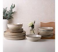 AmorArc Juego de vajilla de cerámica, juego de platos y cuencos de esmalte reactivo hecho a mano, altamente resistente a astillas y grietas, apto para lavavajillas y microondas, servicio para 4 (12