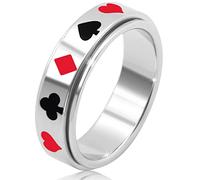 AmorArtSky Anillos para ansiedad para mujeres y hombres: anillo giratorio de titanio y acero inoxidable, 6 mm, plateado, tamaño 6, 7, 8, 9, 10, patrón de póquer