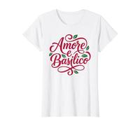 Amore e Basilico Amor Italiano Albahaca Amante de la Comida Camiseta gráfica económica, Mujer, Blanco, L