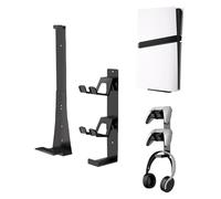 AmoreTempo Soporte de pared para PS5/PS5 Slim/PS5 Pro Disc & Digital, soporte de pared de acero con controlador y soporte para auriculares para accesorios PlayStation 5 PS5 de metal (capacidad de