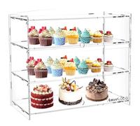 AmorLoco Vitrina 3-niveles para panadería, pastelería, vitrina acrílica transparente, gabinete comercial, sándwiches, pan, caja de donas, queso, galletas, organizador