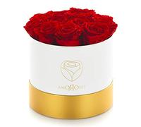Amoroses 12 Rosas Reales Estabilizadas Duran Años - Idea de Regalo Original para Ella Elegante Ramo de aniversario y Otras Ocasiones Especiales (Caja Blanca con Rosas Rojas)