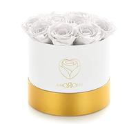 Amoroses 12 Rosas Reales Estabilizadas Duran Años - Idea de Regalo Original para Ella Ramo Elegante para Cumpleaños, Graduación y Otras Ocasiones Especiales (Caja Blanca con Rosas Blancas)