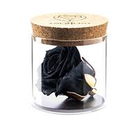 Amoroses Bijou - Rosa Eterna Estabilizada con Cáliz Chapado en Oro 24K en Frasco de Cristal | Idea de Regalo (Rosa Negro Noche)