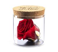 Amoroses Bijou - Rosa eterna estabilizada con cáliz Chapado en Oro de 24 Quilates en Tarro de Cristal | Idea de Regalo con Grabado «Ti Amo»