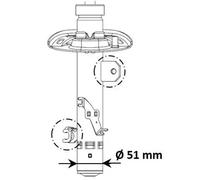 Amortiguador Eje delantero, izquierda Espiga arriba 3338005 KYB para PEUGEOT