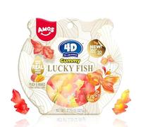 Amos 4D Fancy Fish Gummies 825 g - Gominolas 3D con Forma de Pez Rellenas Sabor Melocotón y Mango Caramelos Blandos Big Pack - Distribuido por Laborawi