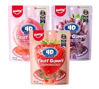 AMOS 4D Gominolas Chuches Frutas Mixtas, 3 Sabores (Fresa & Melocotón & Uva) Regalo Chuches, Snack Frutas Mixta Caramelo Fiesta Dulce 65 G/Bolsa, 3 Bolsas