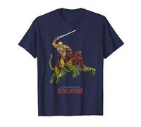Amos del Universo: Revelation He-Man y Battle Cat Camiseta, Hombre, Azul Marino, 4XL