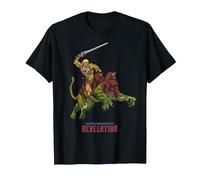 Amos del Universo: Revelation He-Man y Battle Cat Camiseta, Hombre, Negro, XL
