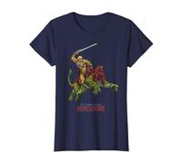 Amos del Universo: Revelation He-Man y Battle Cat Camiseta, Mujer, Azul Marino, S