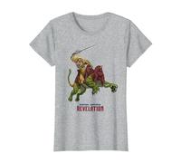 Amos del Universo: Revelation He-Man y Battle Cat Camiseta, Mujer, Gris Jaspeado, S