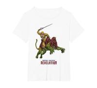 Amos del Universo: Revelation He-Man y Battle Cat Camiseta, Mujer Tallas Grandes, Blanco, 3XL Grande