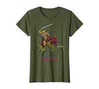 Amos del Universo: Revelation He-Man y Battle Cat Camiseta, Mujer, Verde Oliva, M