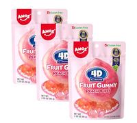 Amos Fruit Gummy melocotón Burst - Gominolas 4D con Relleno de melocotón, Snack Frutal de Sabor Natural, Bolsa de 65g (Paquete de 3)