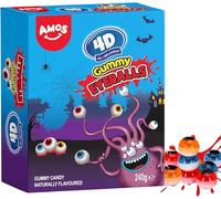 Amos Ojos Comestibles Halloween, 4D Mixtas Frutas Golosinas Chuches Halloween Ojos Azucar, Caramelos Halloween Dulces halloween Gominolas Individuales Gominolas Halloween Comida- 240G